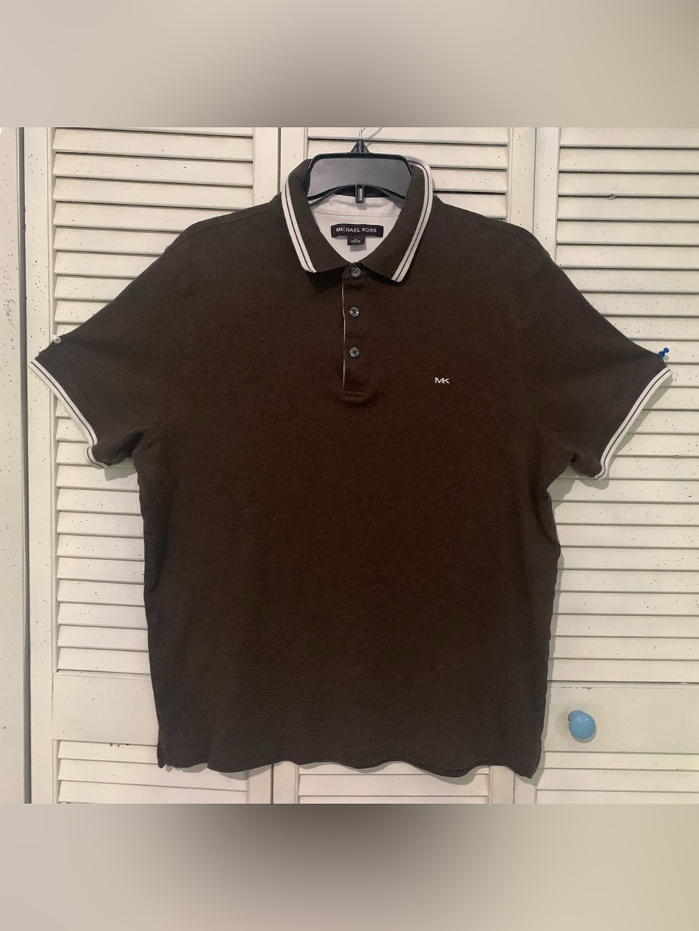 Michael Kors Men’s Brown Polo with White-Trim Collar Soft